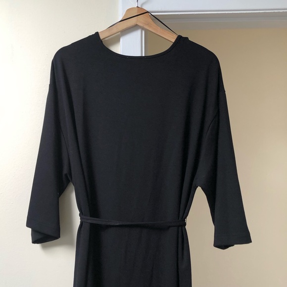 Zara dress with belt 🖤 midi length v neck kimono sleeve straight cut 🖤 black L - Picture 12 of 16